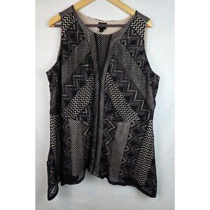 Worthington Women's Top Size 1X Black Mesh Sleeveless Asymmetrical Tunic Shirt